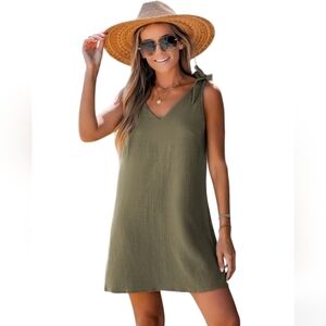 NWT Cupshe Cotton Textured Backless V-Neck Mini Dress L